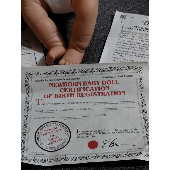 Raffoler Babyville Newborn Girl Doll W/ Birth Certificate - Picture 5 of 14